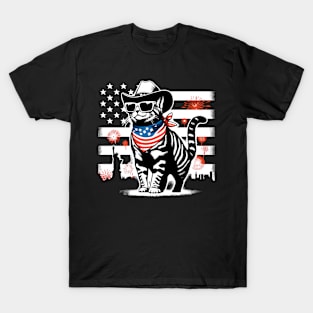 USA Flag Cat 4th of July Funny Patriotic T-Shirt